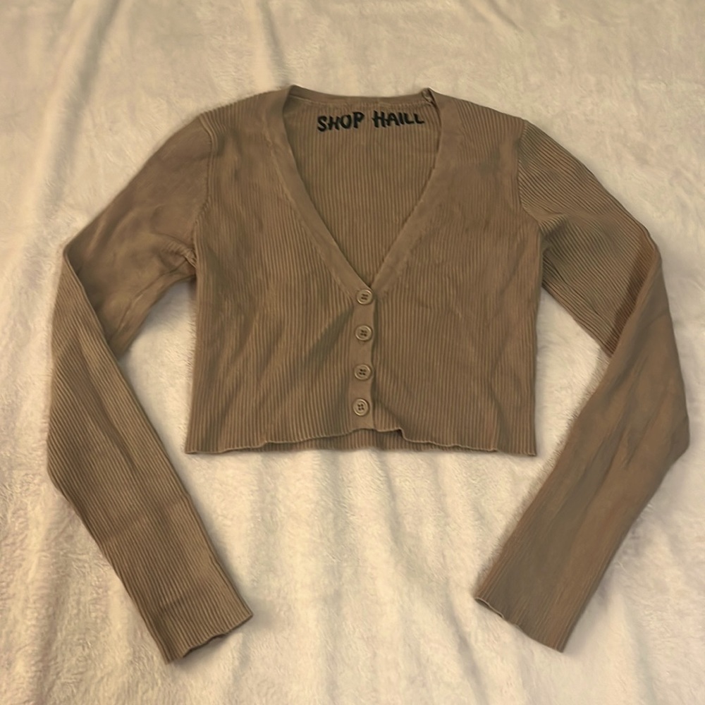 Ribbed long sleeve cropped cardigan